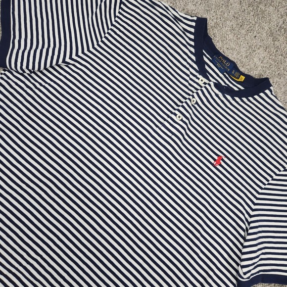 Polo Ralph Lauren Shirt Mens XL Henley Featherweight Mesh Striped Preppy Striped - Picture 1 of 12